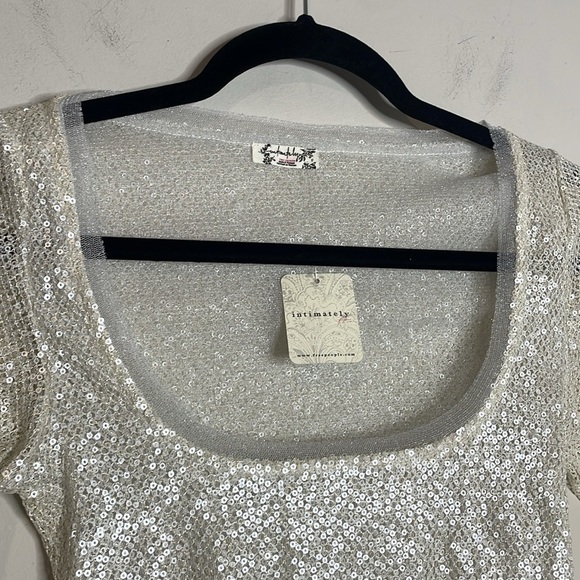 SOLD Free People Intimately | Late Night Disco Sequin Layering Top Ivory Size XS - Picture 4 of 7